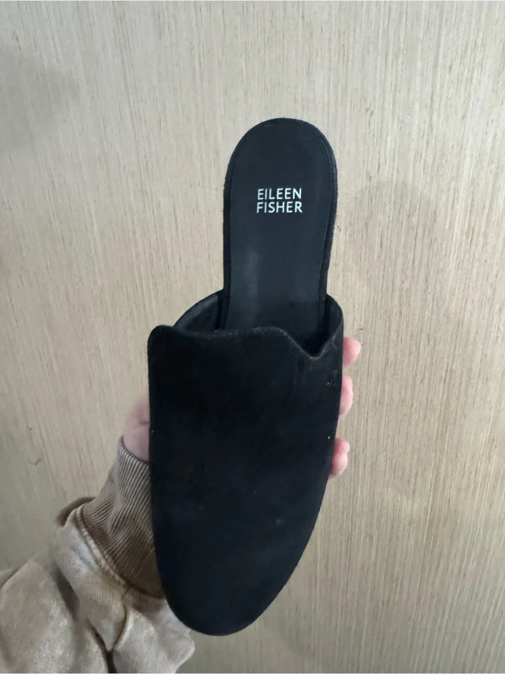 Women Eileen Fisher Black Real Leather Suede Small Heeled Slip-On Flat Size 8.5